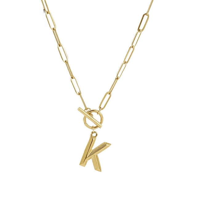 Collar de letras para mujer, de acero inoxidable de titanio, sencillo, collar de letras para mujer, de estilo europeo y americano, de acero inoxidable de 18 quilates, collar de letras para