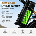 thumbnail image 3 of Folding Fat Tire Electric Bike for Adults, 1500W Peak 28MPH, 48V 20Ah LG Battery 63‑Mile Range, 20" x 4.0" All‑Terrain Ebike, Shimano 7‑Speed, UL 2849 Certified, Khaki, 3 of 10