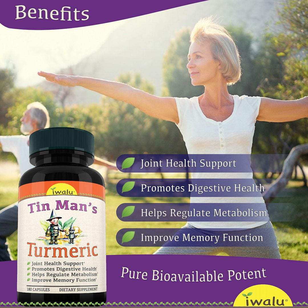 Tin Man's Turmeric | Fast Acting Joint Support Supplement - Glucosamine Chondroitin Supplements MSM Complex - with Boswellia, Quercetin for Joints, Bones, Knees & Mobility - Iwalu USA - 180 Capsules