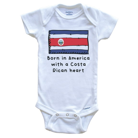 Born In America With A Costa Rican Heart Cute Costa Rica Flag Baby Bodysuit, 0-3 Months White