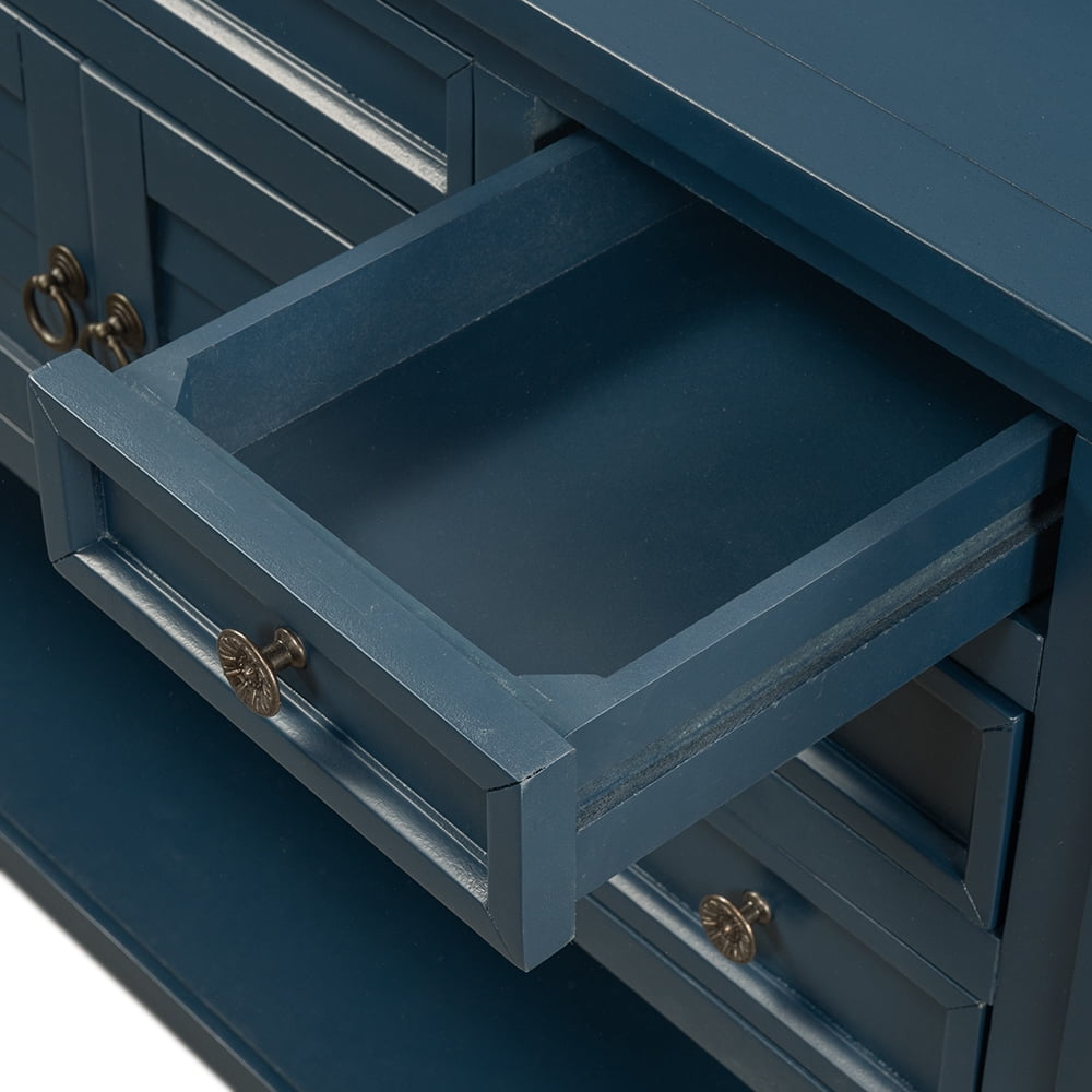 Lowestbest 45" Classic Console Table with Storage Drawers, Sofa Table with 7 Drawers, 1 Cabinet and 1 Shelf (Navy Blue) Lowestbest 45" Classic Console Table with Storage Drawers, Sofa Table with 7 Drawers, 1 Cabinet and 1 Shelf (Navy Blue)