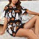 thumbnail image 4 of Fotbe Halloween Ghosts And Pumpkins Conjunto de Pijama Estampado para Mujer, 2 Piezas, Ropa de Dormir con Camiseta de Manga Corta y Shorts Suaves-Small, 4 of 6