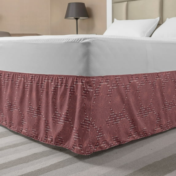 Chrysanthemum Bed Skirt, Lily Flowers on Polka Dots Beauty Petals Growth on Polka Dots, Elastic Bedskirt Dust Ruffle Wrap Around for Bedding Decor, 4 Sizes, Dried Rose and Pale Maroon, by Ambesonne