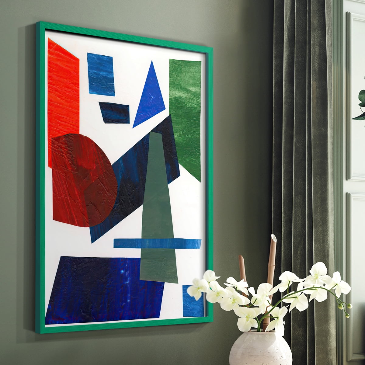 Colorful Shapes III Framed Print in Green Solid Wood Framed Print No Nail Hanging