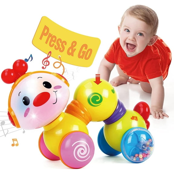 Baby Toys 6-12 Months, Press and Go Crawling Infant Toys with Musical and Light Up, Toddler Toys 1-3 for Boys Girls Gifts