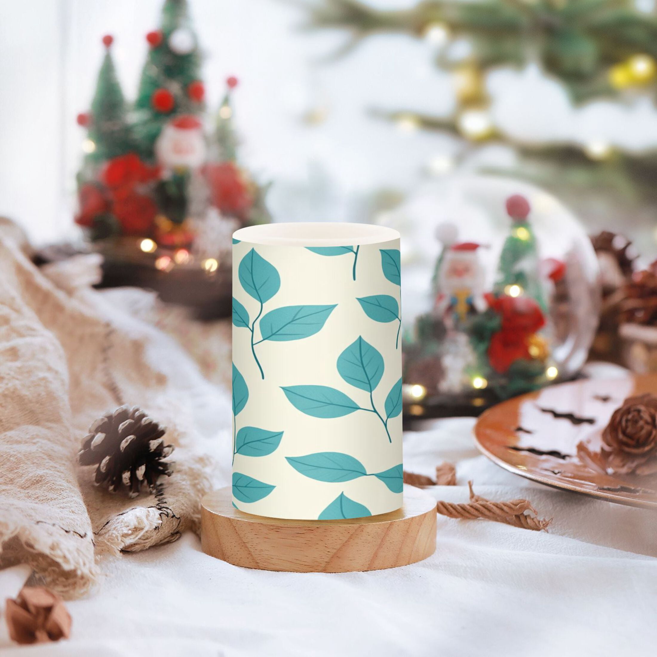 2 PCS Flameless Candles with Remote Timer LED Battery Operated Flickering Candle Light for Wedding Table Home Decoration Gifts Turquoise Leaf