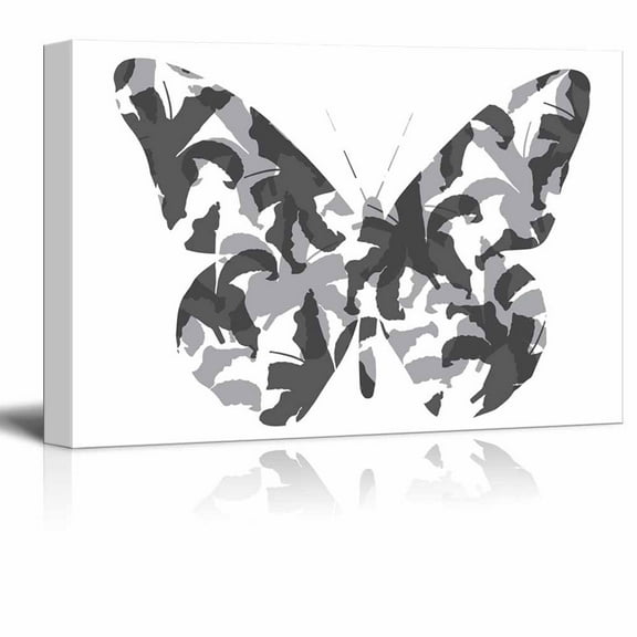 wall26 Monarch - Butterfly and Flower Silhouette - Black and White Exclusive Artwork - Quirky Fun Design - Canvas Art Home Decor - 16x24 inches
