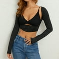 thumbnail image 4 of xiaxaixu Women´s Long Sleeve Cropped Tops, Solid Color Round Neck Backless Show Navel T-shirt for Spring Summer, 4 of 7