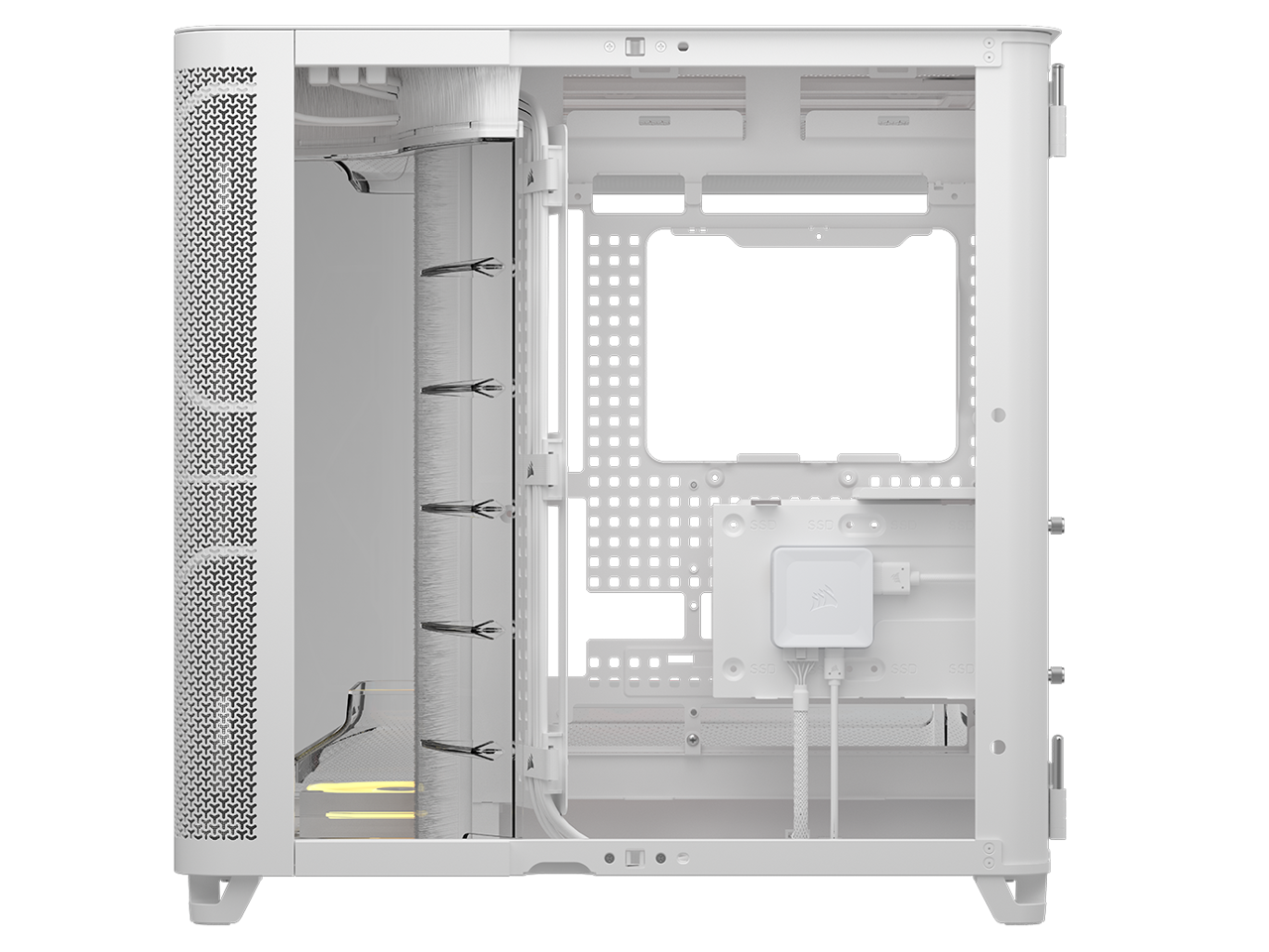 Corsair AIR 5400 LX-R RGB iCUE LINK Triple Chamber Mid-Tower PC Case-White with 3x iCUE LINK LX-R RGB 120mm reverse-rotor fans and System Hub Pre-Installed, BTF Back Plug Motherboard Design