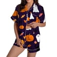 thumbnail image 4 of CQXIDFH Halloween Button Down Pajamas for Women Spooky Ghost Pumpkin Black Cat Print Short Sleeve Pj Set Soft Holiday Sleepwear Cute Two Piece Nightwear, 4 of 6
