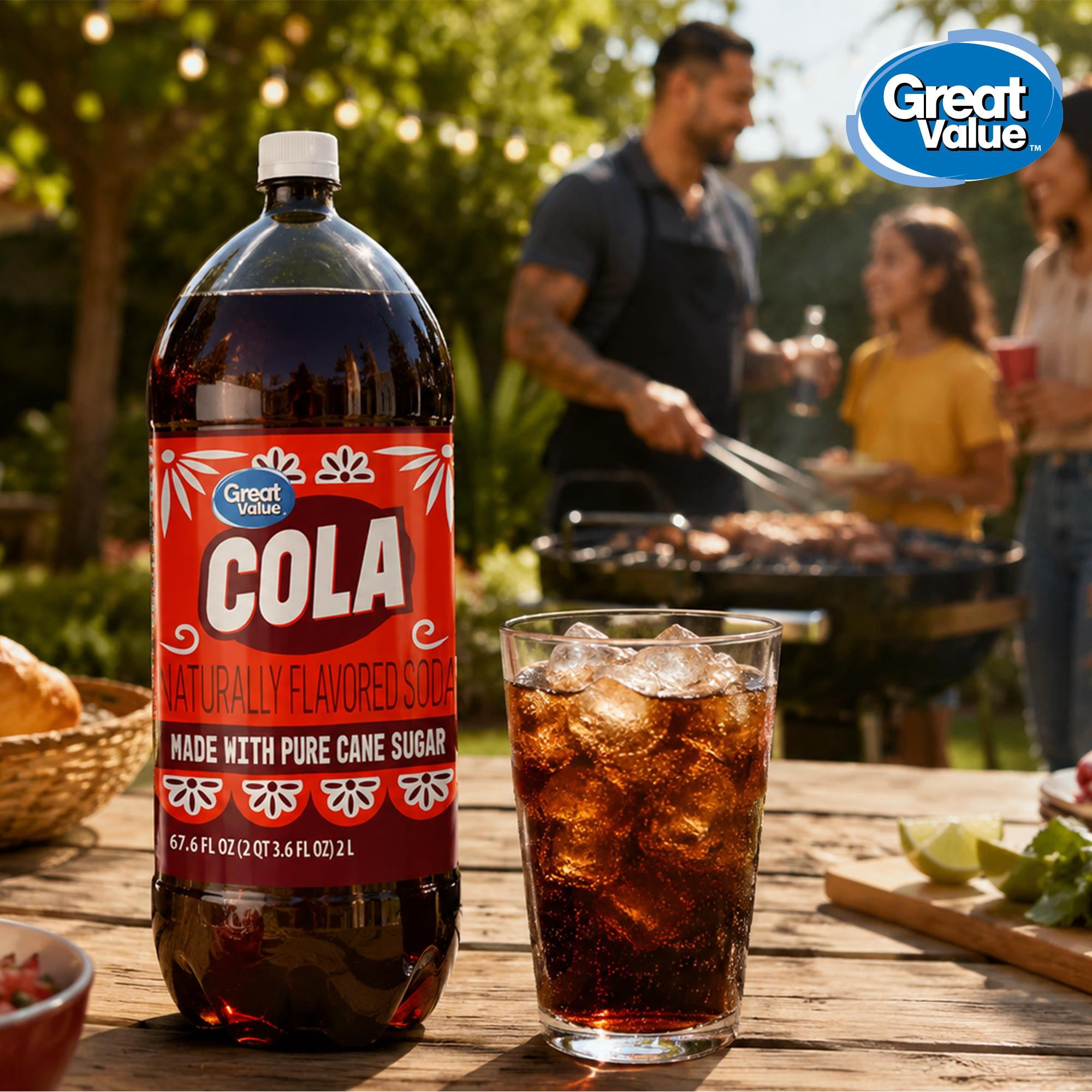 (6 pack) Great Value Cola Soda Pop, Pure Cane Sugar, 2 Liters