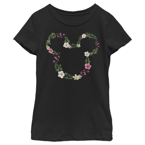 Girl's Mickey & Friends Mickey Mouse Flower Crown Silhouette  Graphic Tee Black X Small