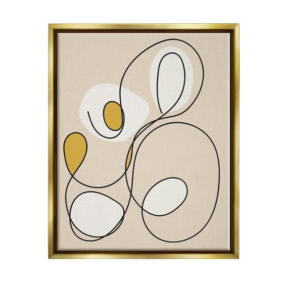 Stupell Industries Swirled Line on Beige Abstract Painting Gold Floater Framed Canvas Art Print Wall Art, 25 x 31