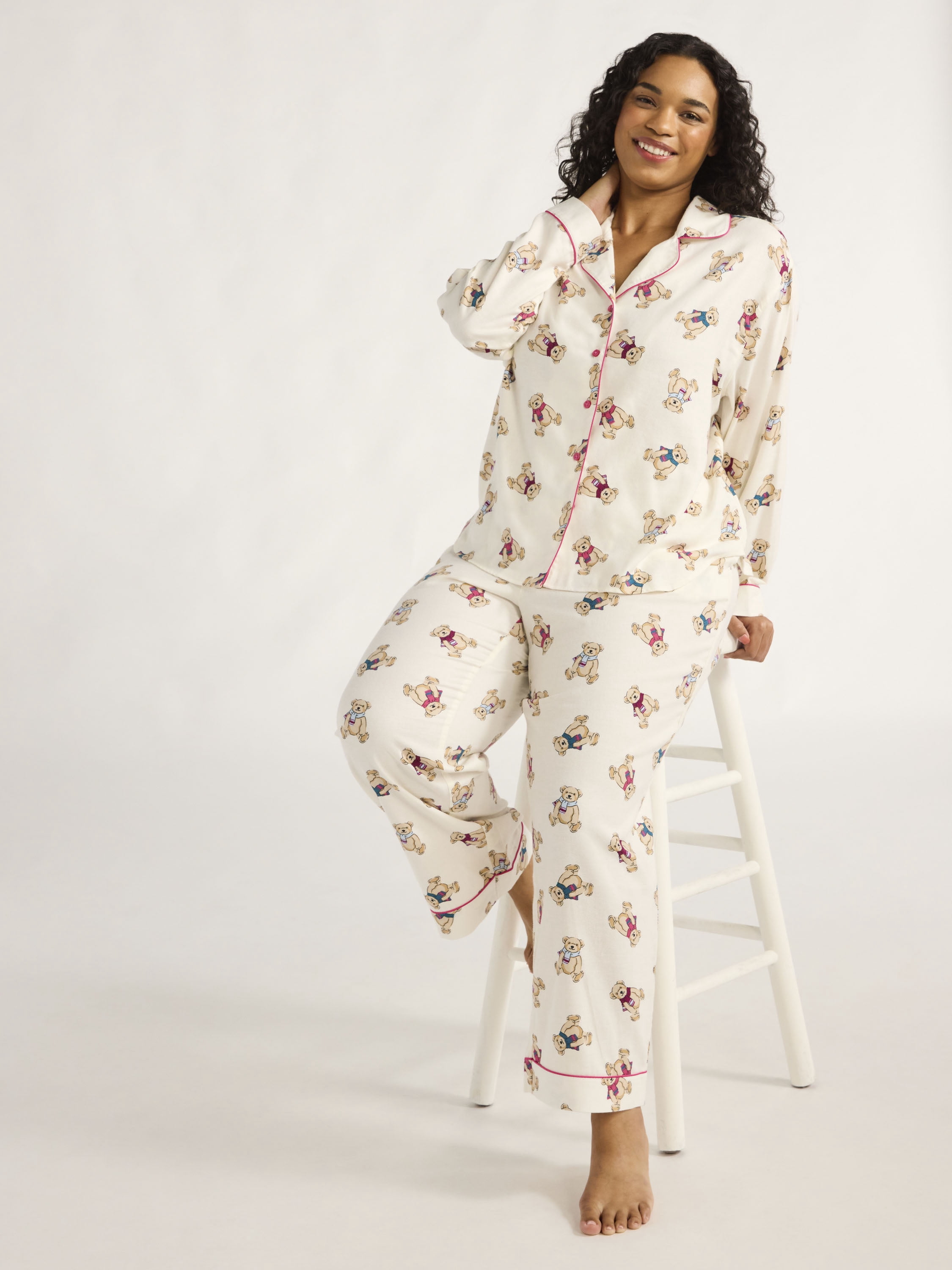 Joyspun Women's Flannel Long Sleeve Top and Pants Pajama Set, 2-Piece, Sizes XS-3X