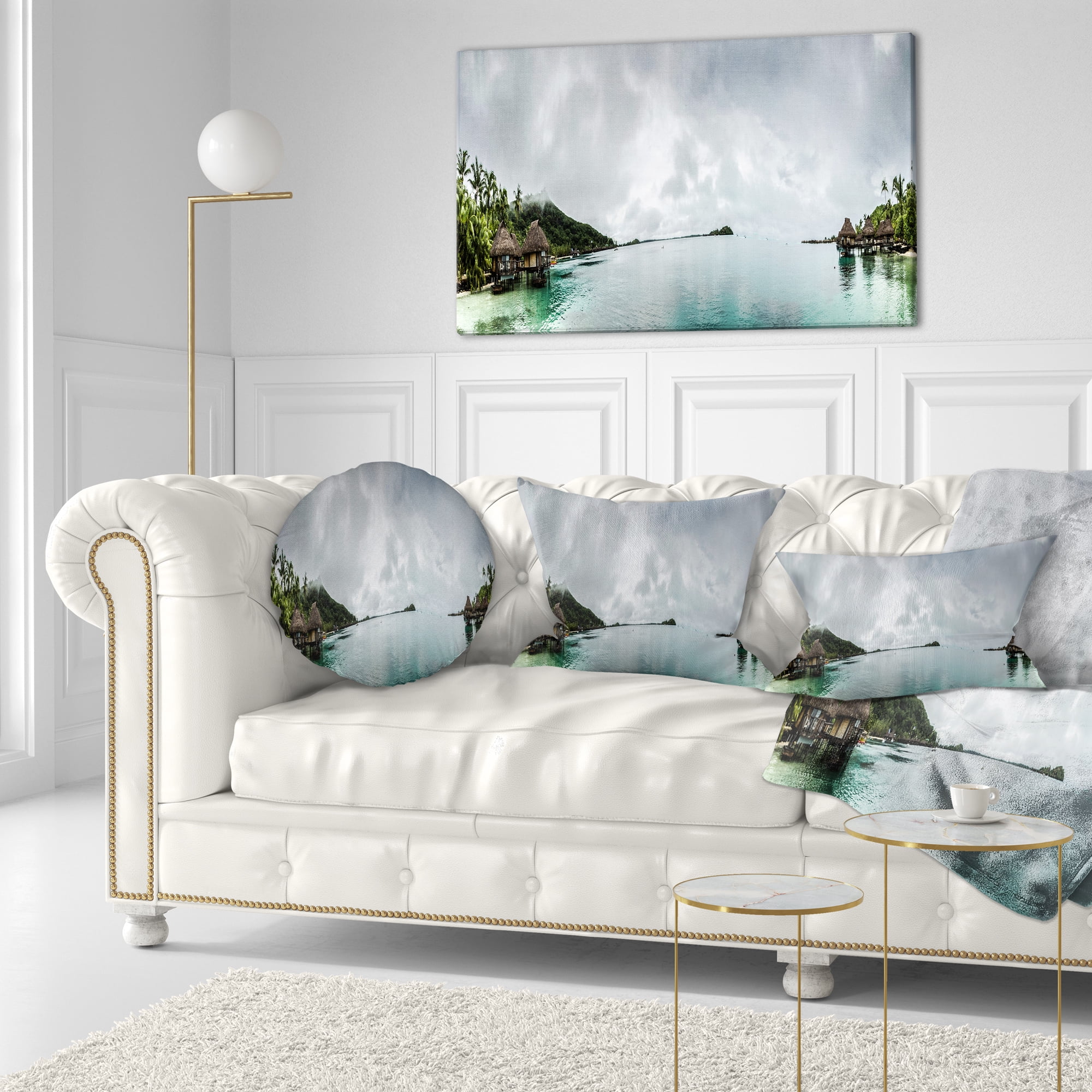 Designart Amazing Bora Bora Panoramic View - Seascape Throw Pillow - 12x20