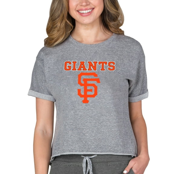 Women's Concepts Sport Gray San Francisco Giants Tri-Blend Mainstream Terry Short Sleeve Sweatshirt Top
