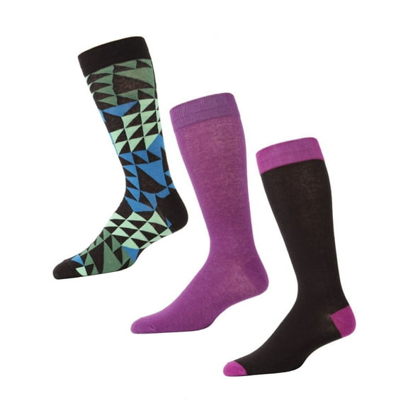 MeMoi Men's 3 Pair Pack Asymmetrical Cotton Blend Crew Socks - Mens - Male, 10-13, Brown-Purple