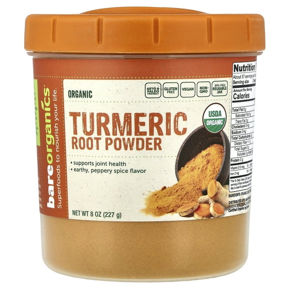 BAREORGANICS Turmeric (Curcuma) Root Powder (Raw-Organic) (8oz) 227g