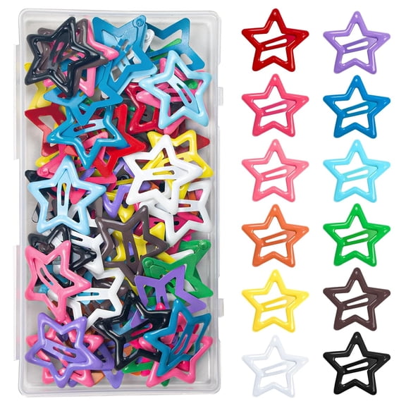 BZCOE 64Pcs Cute Metal Star Snap Hair Clips for Women&Girls-Strong Hold Small Barrettes for Thin,Fine&Short Hair Star Barrettes(12 Assorted Colors)