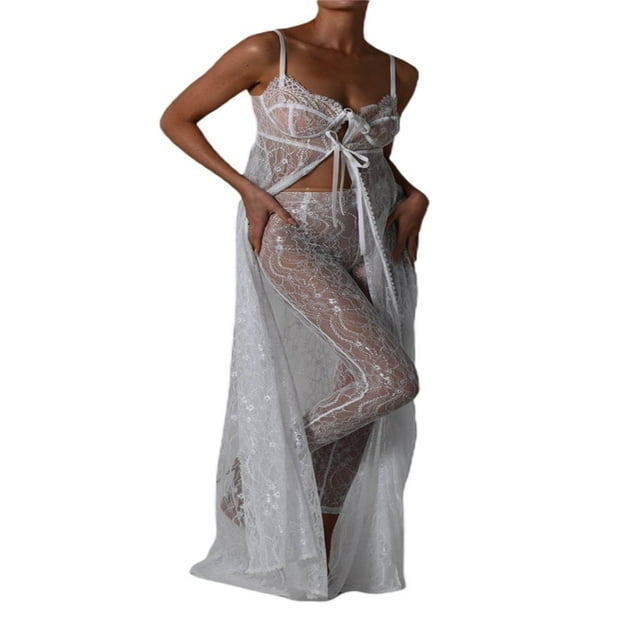 Femmes Été Plage Robe Sans Manches Dos en Dentelle Transparente Split Bikini Cover Up