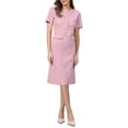thumbnail image 2 of INSPIRE CHIC Women's Tweed Dress Button Decor Short Sleeve Elegant Work Sheath Dress L Pink, 2 of 5