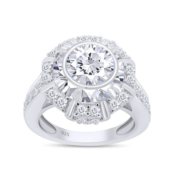 10.80 CT Round Cut Simulated White Diamond Halo Cluster Engagement Ring In 14K White Gold Over Sterling Silver (Color: White, Clarity: VVS1-VVS2, 10.80 Cttw) -4