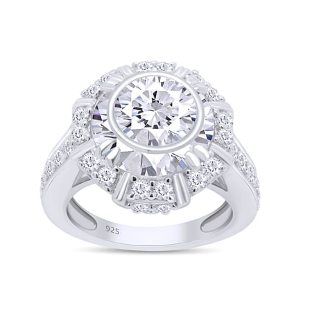 10.80 CT Round Cut Simulated White Diamond Halo Cluster Engagement Ring In 14K White Gold Over Sterling Silver (Color: White Clarity: VVS1-VVS2 10.80 Cttw) -5