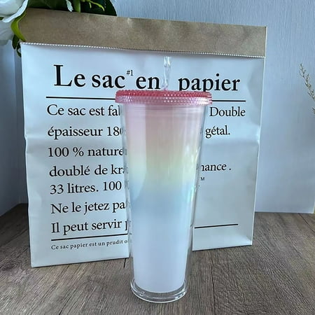 

KEVCHE Gradient Double Layer Plastic Straw Water Cup Gift Cup Temperature Sensitive Color-Changing Cup