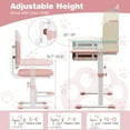thumbnail image 2 of Kids Desk and Chair Set, Height Adjustable Children School Study Table and Chair Set w/Tilt Desktop, Storage Drawer Hutch, Pen Holder, Student Writing Table, Desk for Girls (Pink), 2 of 8