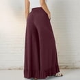 thumbnail image 4 of Wide Leg Pants Woman Summer Elastic High Waisted Palazzo Pants Flowy Drawstring Ruffle Hem Trousers with Pockets, L, 4 of 7
