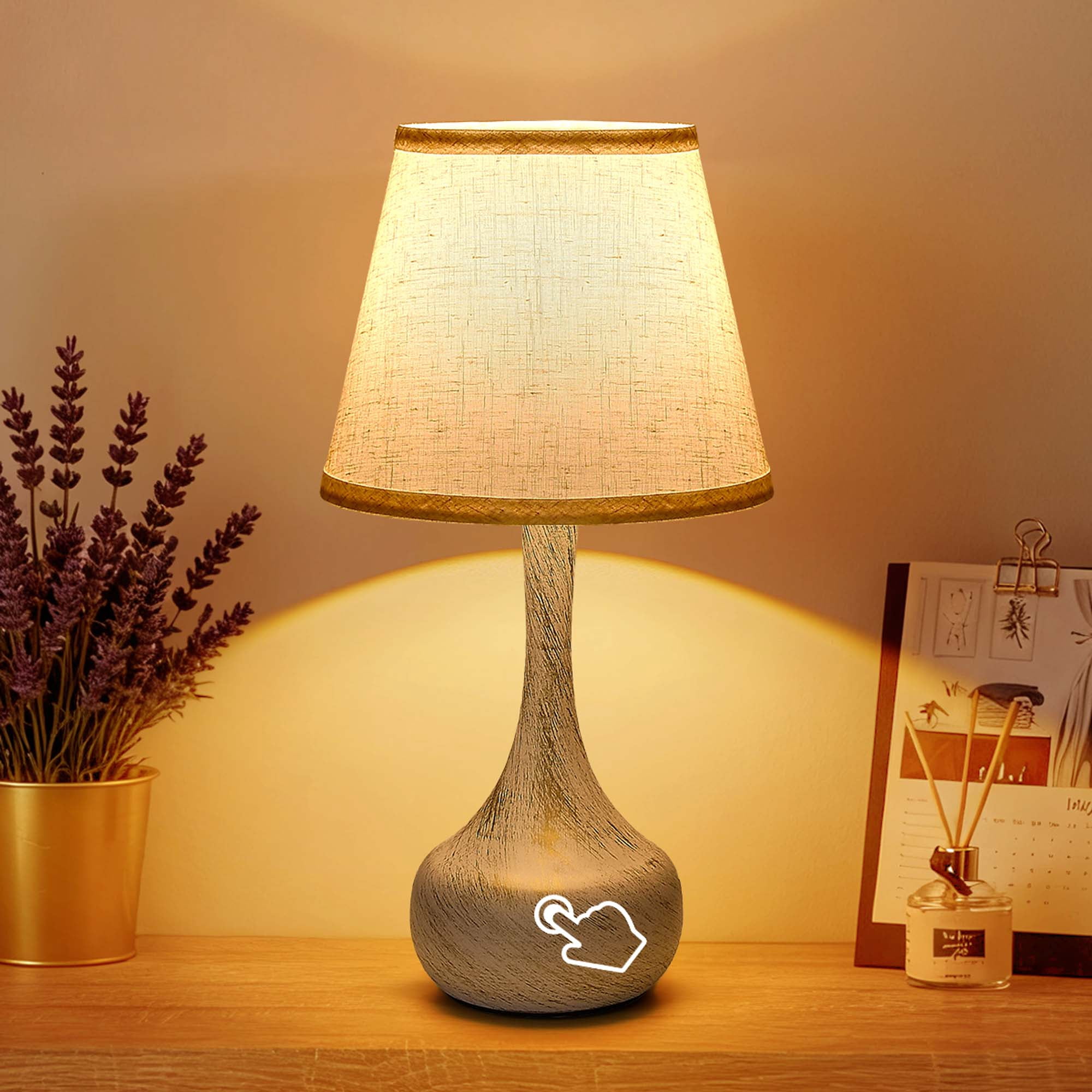 Miniyam 8.7" W * 16.6" H Touch Table Lamps Set of 2, 3 Way Dimmable Bedside Lamp for Bedroom, Including E26 LED Bulbs (White Gold)
