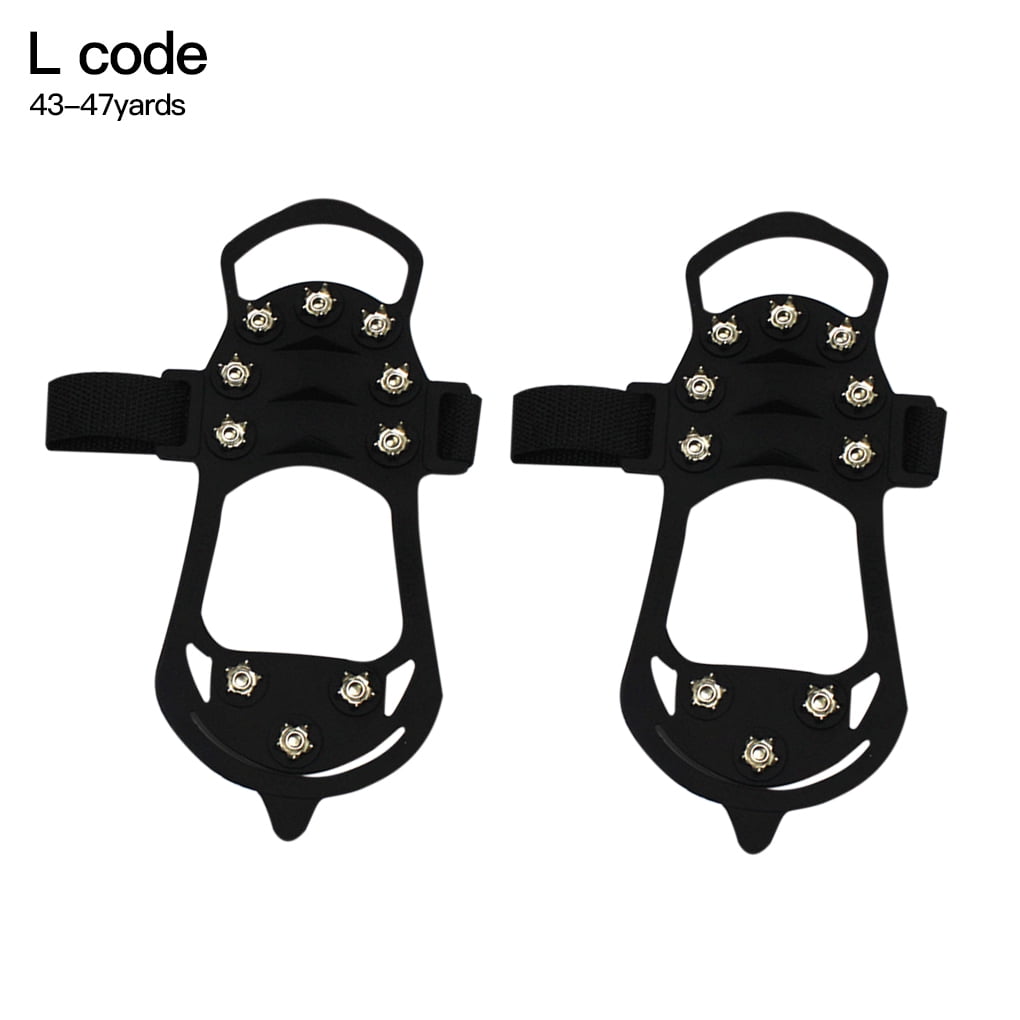 Snow Shoe Cleat Anti-slip Ice Gripper Snow Traction Spikes Hiking Climbing Overshoe Cleat, L, Black