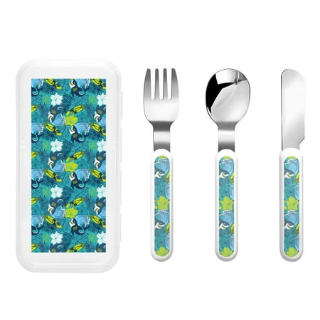 

Gaeub Shark And Leaves Print 3-Piece Children Knife Spoon Fork Set Stainless Steel Child Flatware Set Kids Utensils Set with Case for Lunch Box (Fork Spoon Knife Combo)