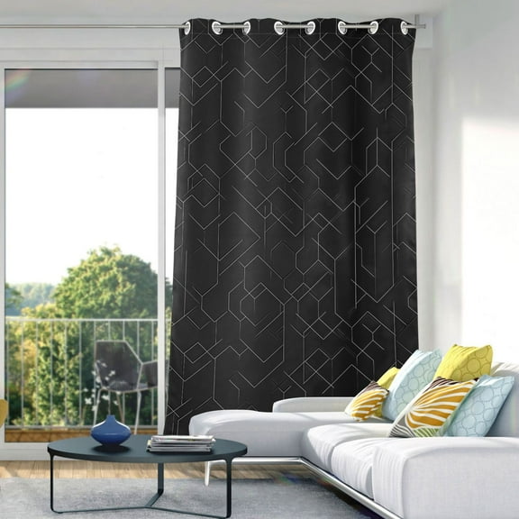 Blackout Curtains Window Curtain for Bedroom Living Room 1 Panel 82"x42" Black Simple Geometric Lines