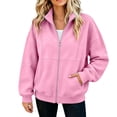 thumbnail image 2 of Women's Loose Fit Zip Up Sweatshirt Jacket With Pockets Solid Color Casual Soft Lightweight Versatile Daily Wear Weekend Outfits | CSEONE,Pink L, 2 of 7