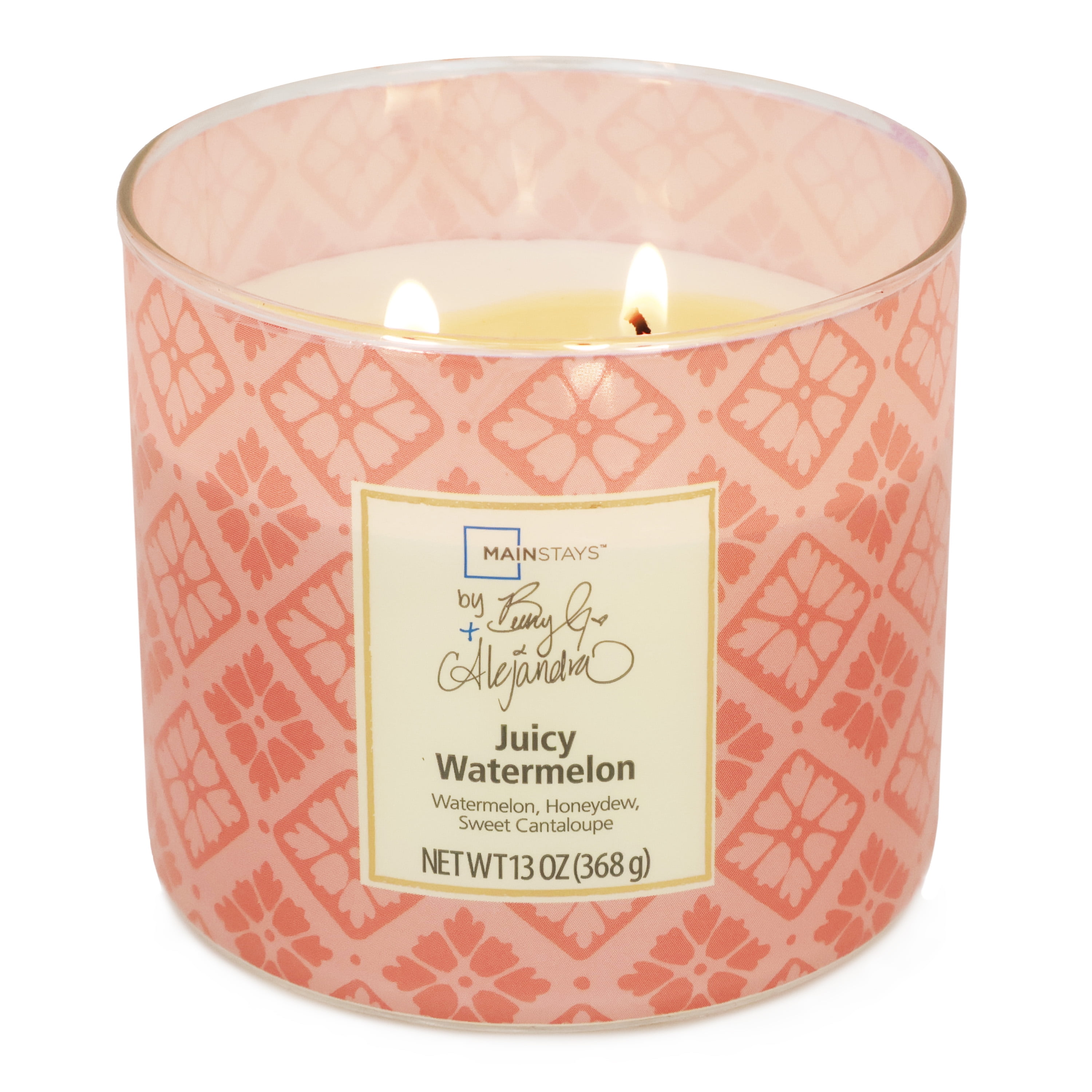 Mainstays by Becky G. & Alejandra 3-Wick Juicy Watermelon Candle, Orange Tile, 13 oz