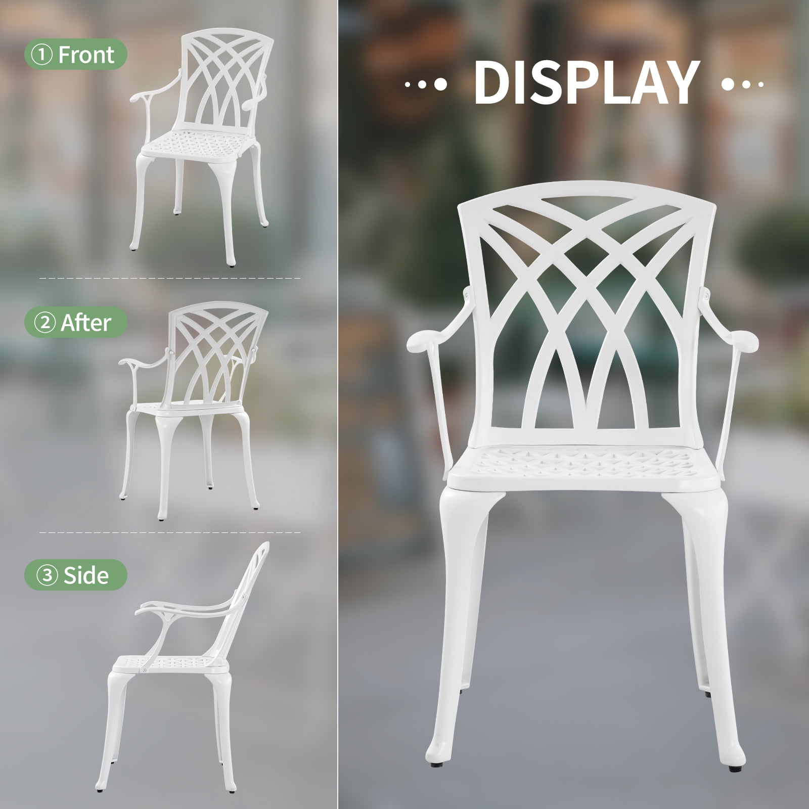 Withniture Cast Aluminum Patio Dining Chairs Set, Metal Outdoor Patio Chairs with Arms for Garden, Backyard, Porch, White