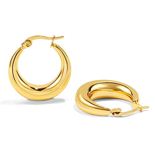 Stainless Steel Minimalist Round Open Hoops Earrings For Women FAMARINE 18K Gold Thick Chunky Hoop Earrings 1.5 Lightweight