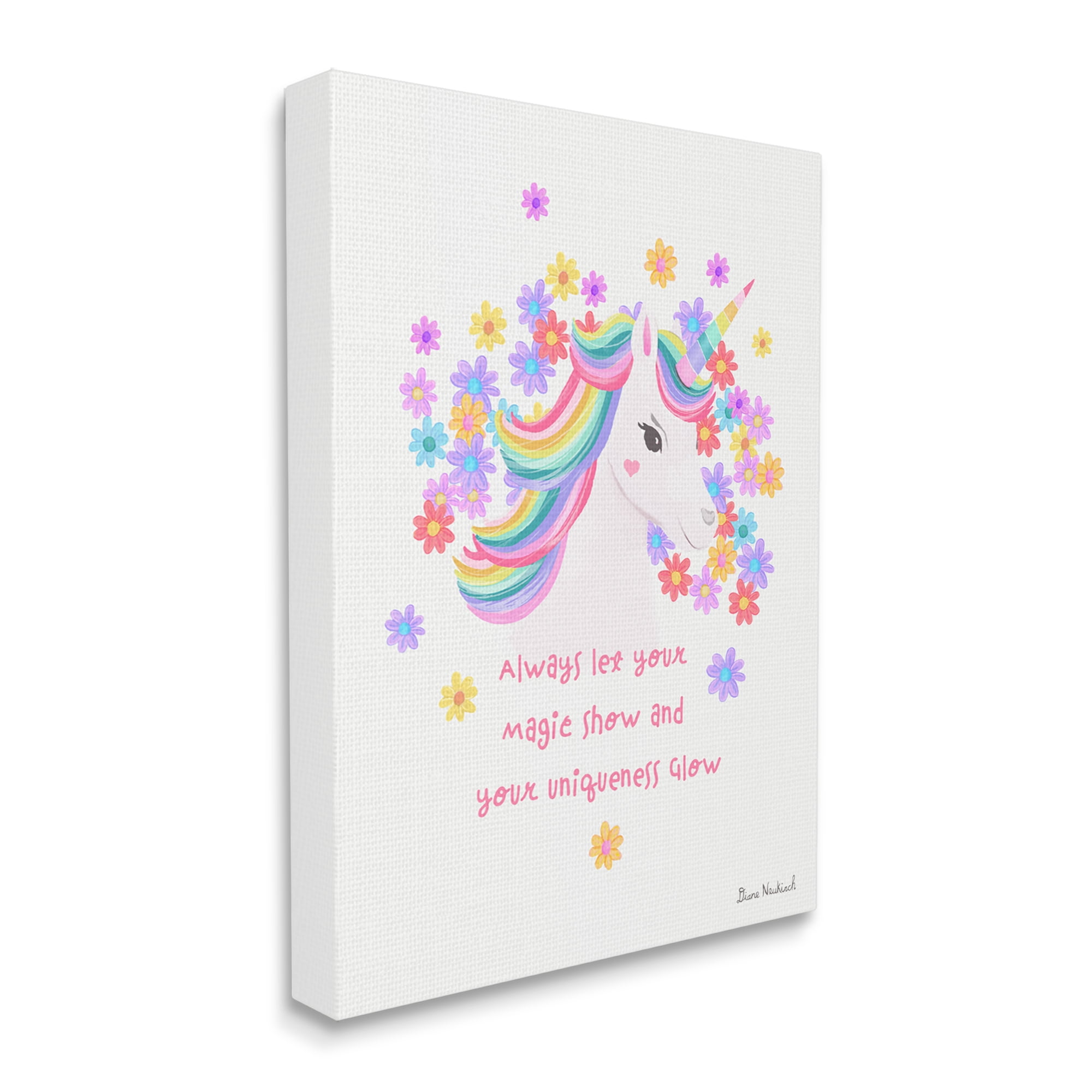 Stupell Industries Magical & Unique Quote Floral Pattern Unicorn Portrait Graphic Art Gallery Wrapped Canvas Print Wall Art, Design by Diane Neukirch