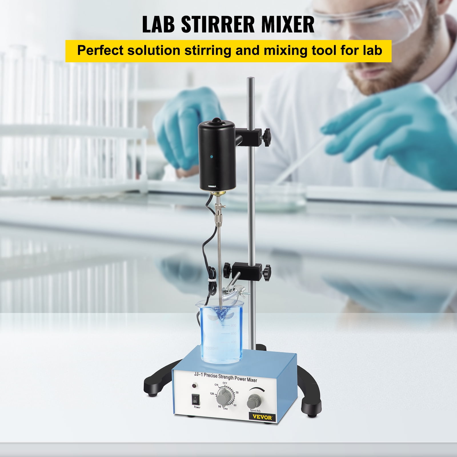 LFGUD Electric Stirrer Plate Overhead Stirrer Mixer 0-3000rpm Adjustable  Overhead Stirrer 0-120min for Lab Mechanical Mixer, 220V