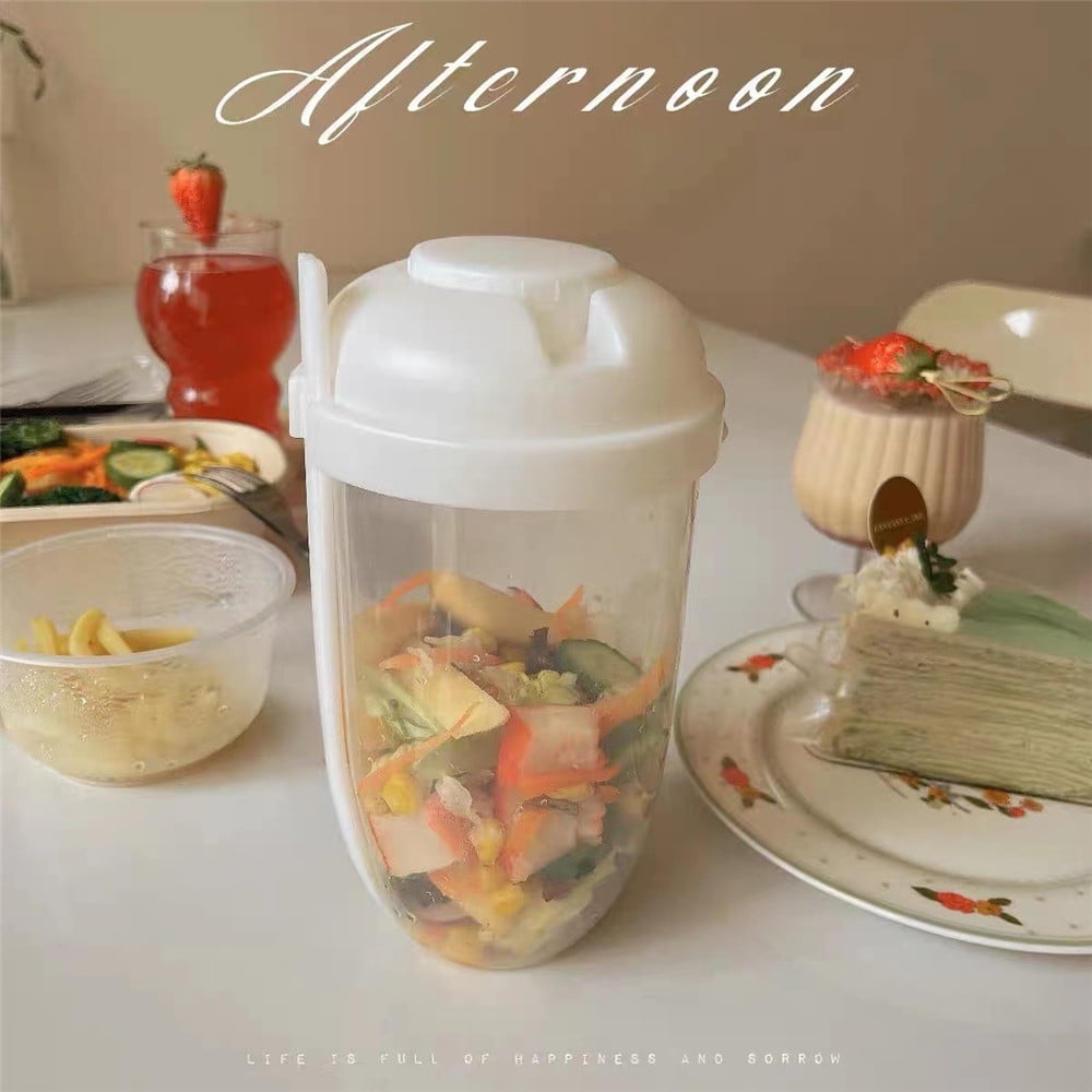 Full Color Salad Shaker Cup with Fork 