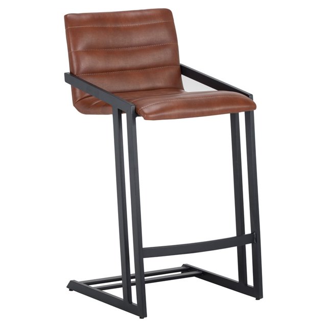Sunpan Webber 26" Modern Bonded Leather Counter Stool in Brown (Set of 2)