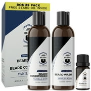 Beard Wash and Conditioner Set - Vanilla Scent - Includes Free Sandalwood Beard Oil