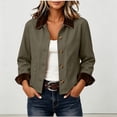 thumbnail image 3 of Perfectbot Women's Short Barn Jacket, Button Down Corduroy Collar Rolled Cuff Coat with Pockets, 3 of 8