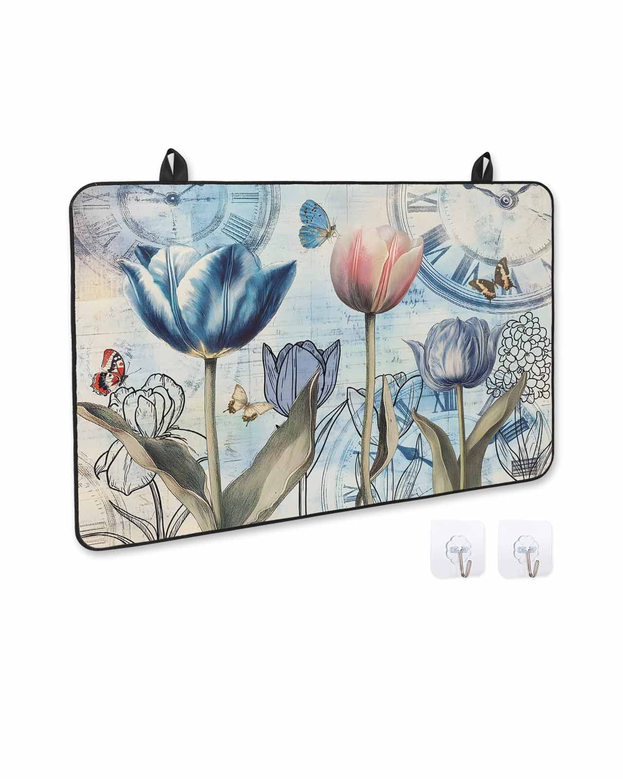 nqOlkjepod Large Induction Cooktop Protector Mat 24"x21", Colorful Tulips Stove Top Covers for Electric Stove, Spring Pastoral Flowers Retro Butterfly Stove Burner Cover Mats, Glass Top Stove Cover