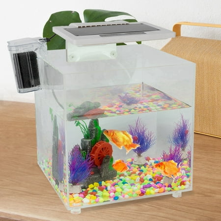 Ejoyous 1Pc Acrylic Fish Tank with LED Lighting and Internal Filter Mini Square Aquarium 110V(US Plug), Aquarium with LED, Aquarium with