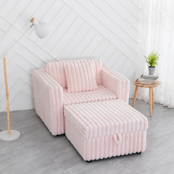 Miekor Furniture 44.9"Soft Modular Sofa Single - Very Comfortable & Stylish. Matches 30.7" Ottoman with Hydraulic Lift. Ideal for Bedroom & Living Room, Light Pink 0015