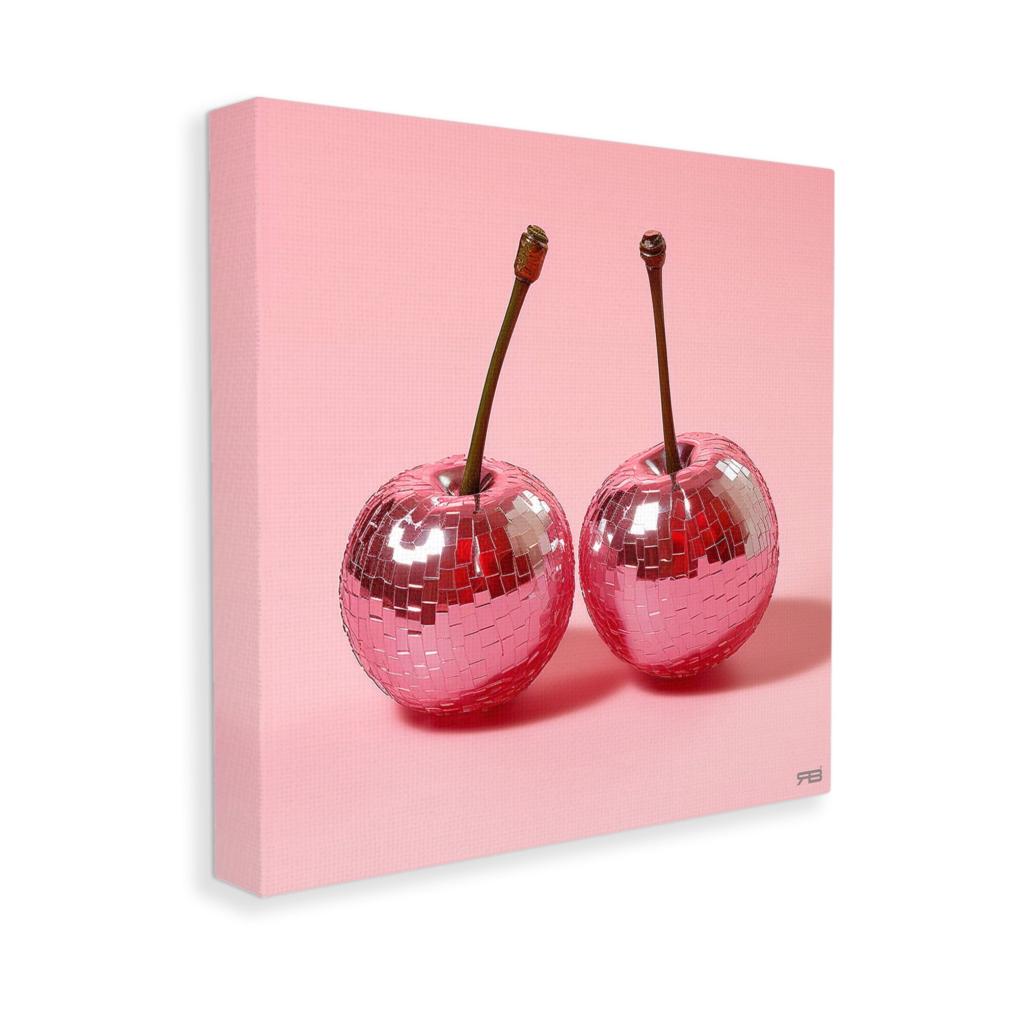 Stupell Industries Reflective Cherries on Pink Food & Beverage Painting Gallery Wrapped Canvas Art Print Wall Art, 17 x 17
