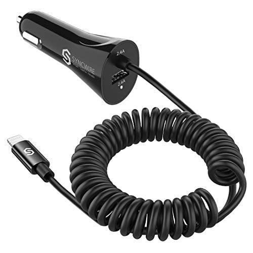 Syncwire iPhone Car Charger - [Apple MFI Certified] 4.8A/24W Car Charging Adapter with Built-in Coiled Lightning Cable for Apple iPhone 14/13/12/11/Xs/XS Max/XR/X/8/7/6s/6 Plus, iPad & More