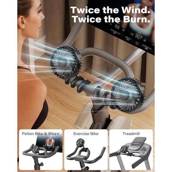 Rechargeable Treadmill Fan for Peloton Bike & Exercise Bike [4000mAh], Portable Fan with 16.5" Long Bendable Arm, 3 Speed, 360 °   Rotation, Accessories for Peloton Fit Bike, Bike  or Tread [2-Pack]